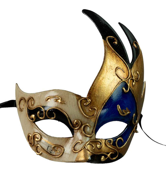 Masque Colombine Cygne Arabesque Bleu – Artisanat Authentique de Venise