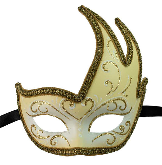 Masque Colombine Cygne Jaune, Blanc et Doré – Artisanat Authentique de Venise