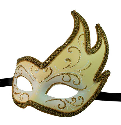 Masque Colombine Cygne Jaune, Blanc et Doré – Artisanat Authentique de Venise