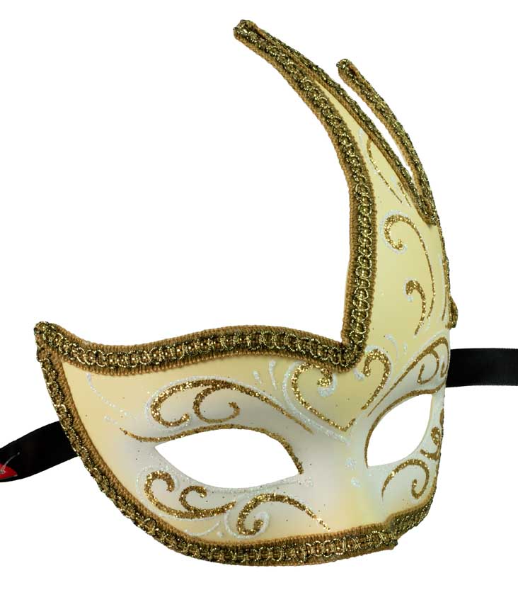 Masque Colombine Cygne Jaune, Blanc et Doré – Artisanat Authentique de Venise
