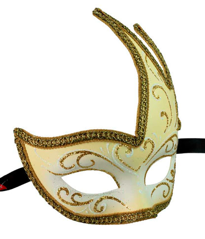 Masque Colombine Cygne Jaune, Blanc et Doré – Artisanat Authentique de Venise