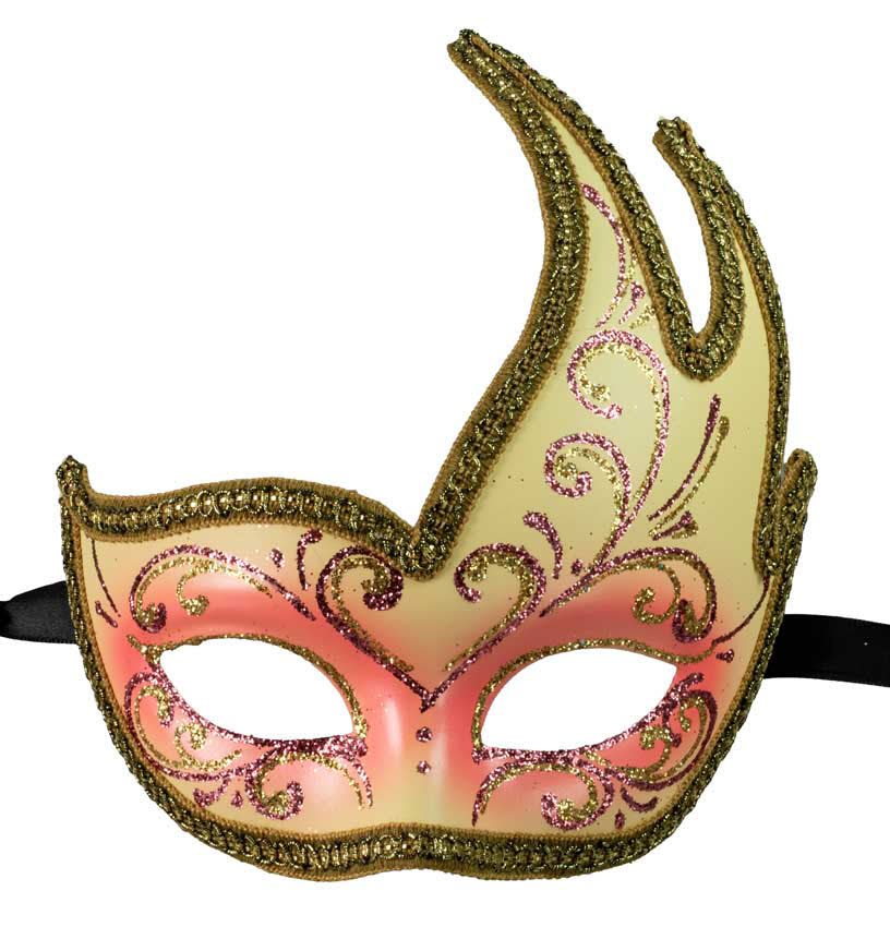 Masque Colombine Cygne Rose, Jaune et Doré – Artisanat Authentique de Venise