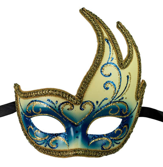 Masque Colombine Cygne Jaune, Bleu et Doré – Artisanat Authentique de Venise