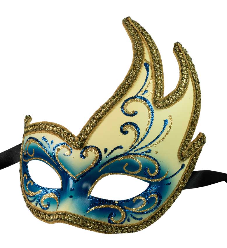 Masque Colombine Cygne Jaune, Bleu et Doré – Artisanat Authentique de Venise