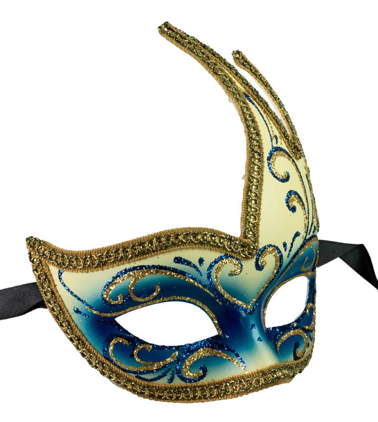 Masque Colombine Cygne Jaune, Bleu et Doré – Artisanat Authentique de Venise