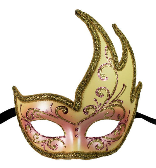 Masque Colombine Cygne Rose Pastel, Jaune et Doré – Artisanat Authentique de Venise
