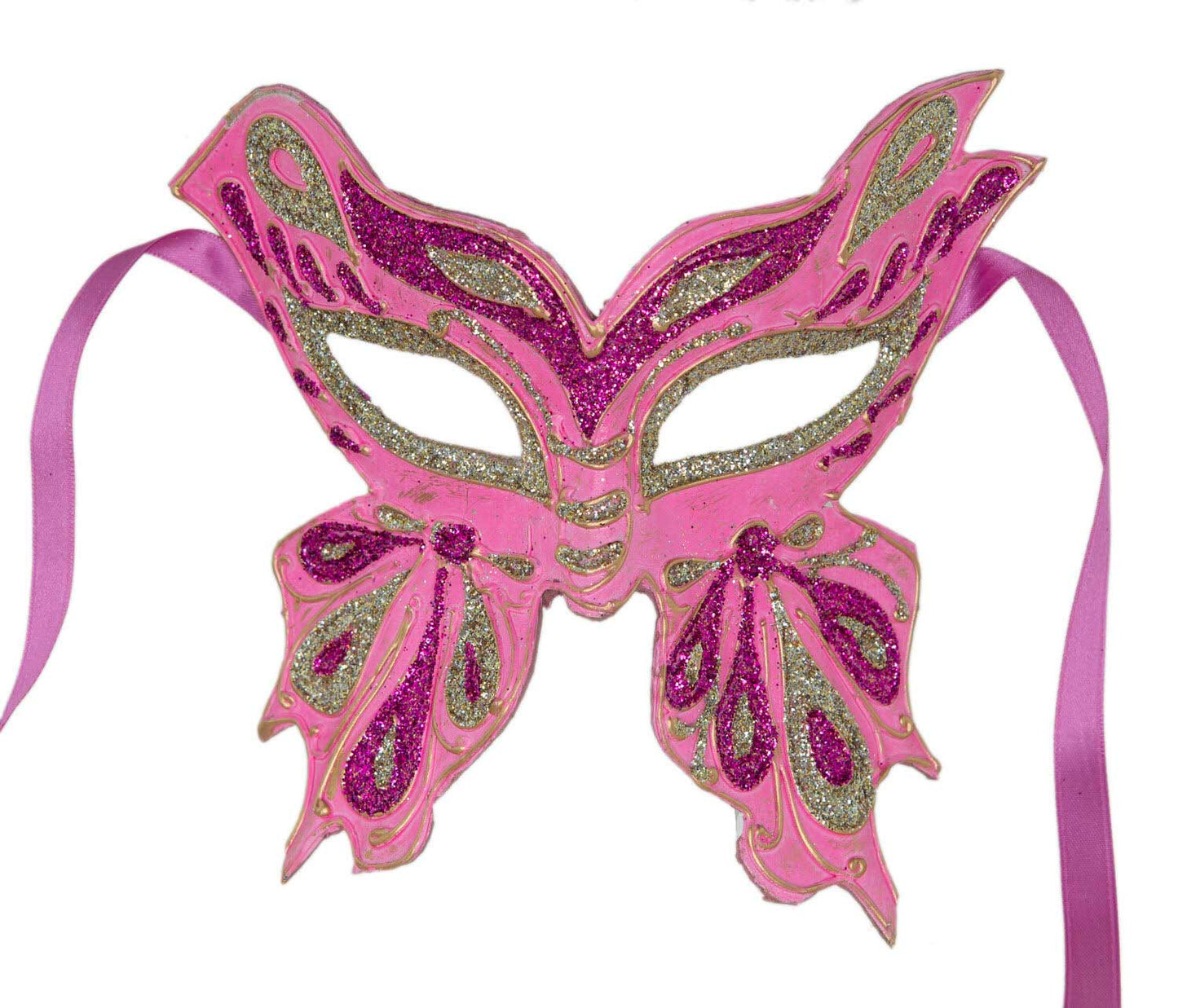 Masque Colombine Farfella Papillon Rose et Doré – Artisanat Authentique de Venise