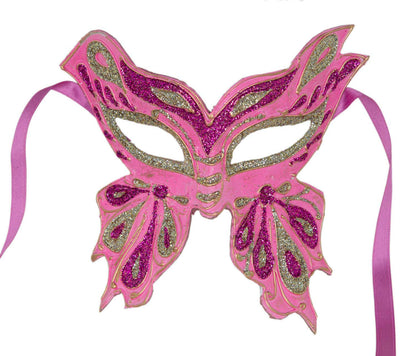 Masque Colombine Farfella Papillon Rose et Doré – Artisanat Authentique de Venise