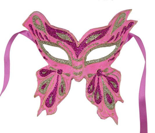 Masque Colombine Farfella Papillon Rose et Doré – Artisanat Authentique de Venise