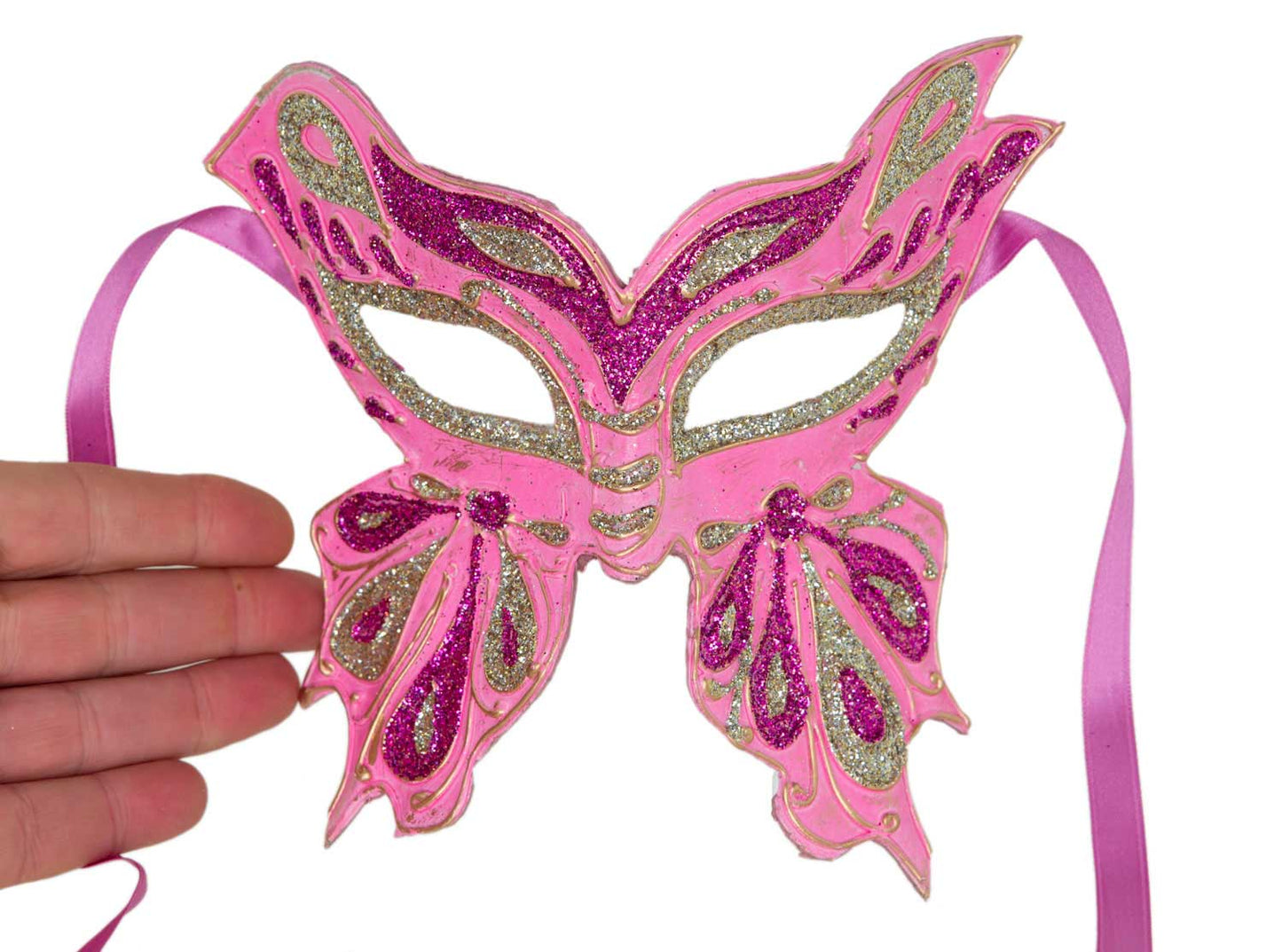 Masque Colombine Farfella Papillon Rose et Doré – Artisanat Authentique de Venise