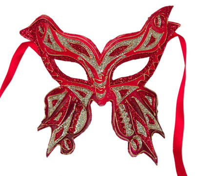 Masque Colombine Farfella Papillon Rouge et Doré – Artisanat Authentique de Venise