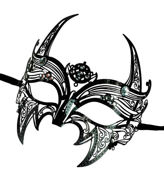 Masque Diable en Métal Noir et Strass – Style Vénitien