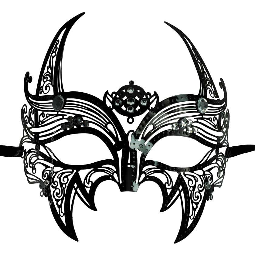 Masque Diable en Métal Noir et Strass – Style Vénitien