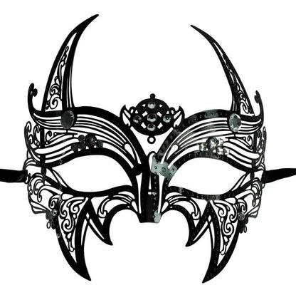 Masque Diable en Métal Noir et Strass – Style Vénitien