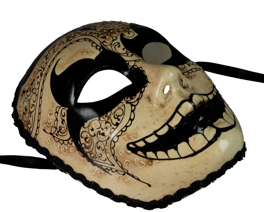 Masque Volto Mort Noir et Blanc Calavera – Artisanat Authentique de Venise