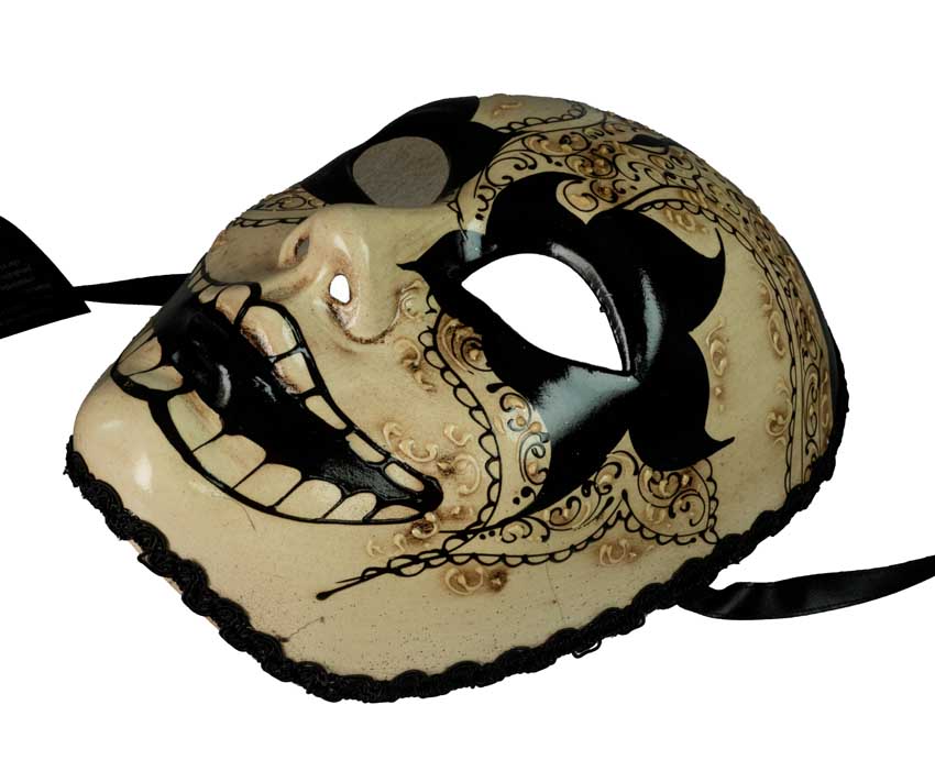 Masque Volto Mort Noir et Blanc Calavera – Artisanat Authentique de Venise