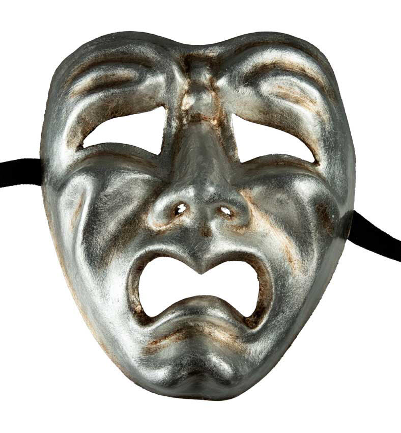 Masque Volto Commedia Tragedia Argenté – Artisanat Authentique de Venise