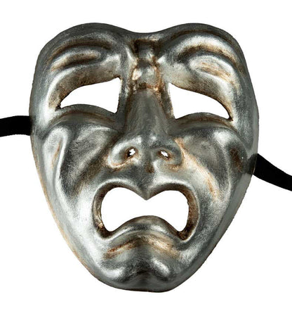 Masque Volto Commedia Tragedia Argenté – Artisanat Authentique de Venise