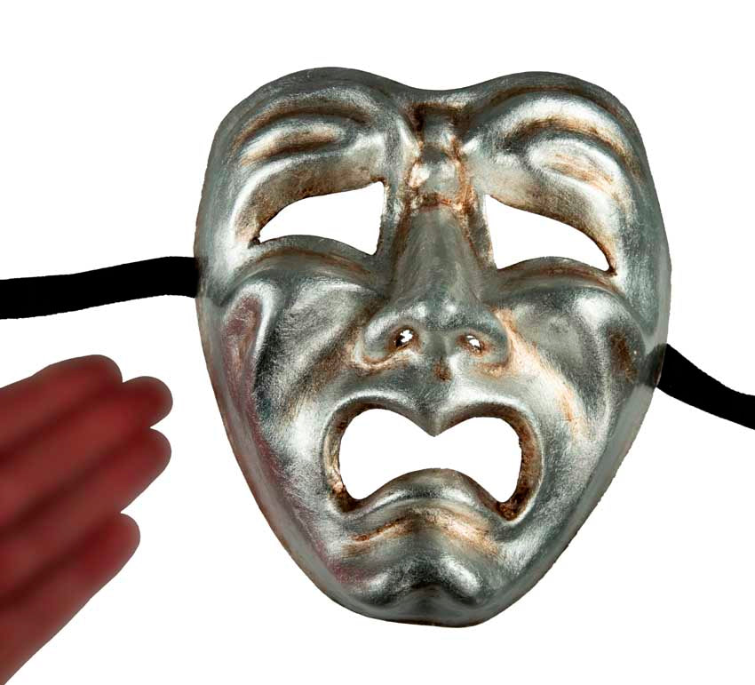 Masque Volto Commedia Tragedia Argenté – Artisanat Authentique de Venise