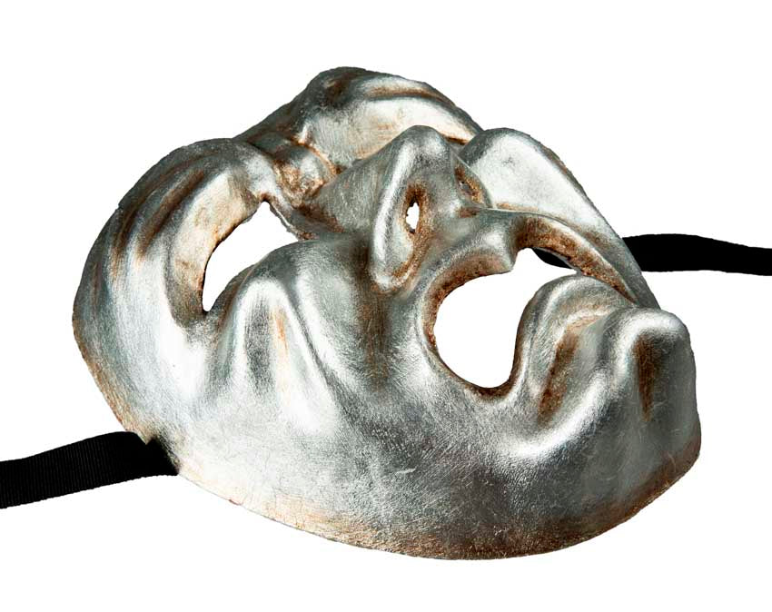 Masque Volto Commedia Tragedia Argenté – Artisanat Authentique de Venise