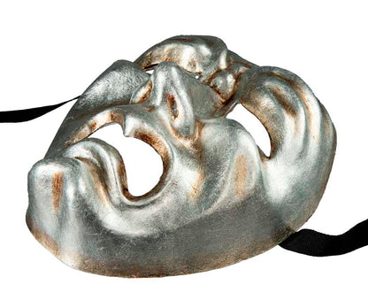 Masque Volto Commedia Tragedia Argenté – Artisanat Authentique de Venise