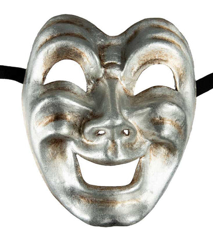 Masque Volto Commedia Tragedia Argenté – Artisanat Authentique de Venise