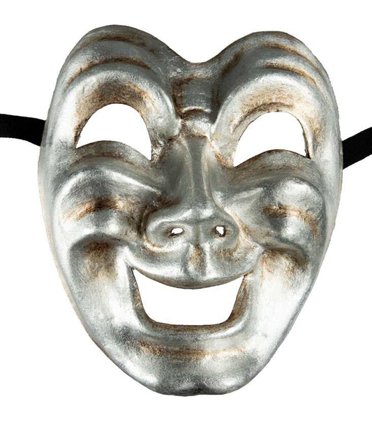 Masque Volto Commedia Tragedia Argenté – Artisanat Authentique de Venise