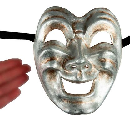 Masque Volto Commedia Tragedia Argenté – Artisanat Authentique de Venise