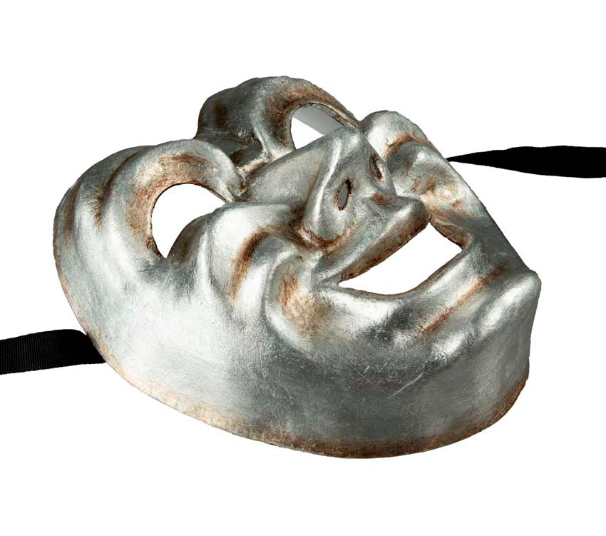 Masque Volto Commedia Tragedia Argenté – Artisanat Authentique de Venise