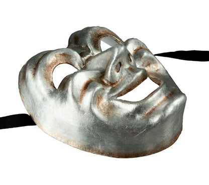Masque Volto Commedia Tragedia Argenté – Artisanat Authentique de Venise