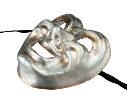 Masque Volto Commedia Tragedia Argenté – Artisanat Authentique de Venise