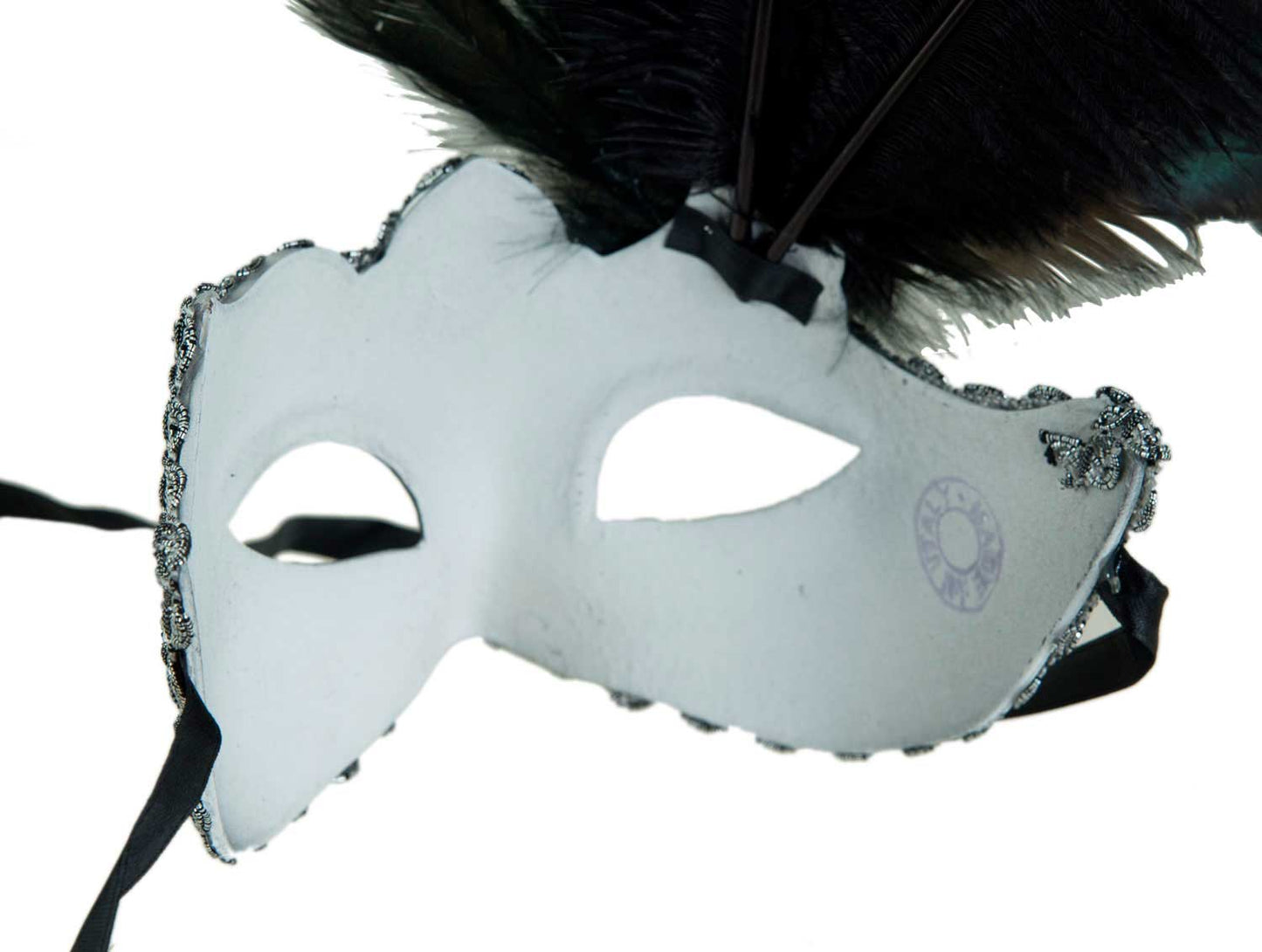 Masque à Pointe Noir et Argenté à Plumes – Artisanat Authentique de Venise