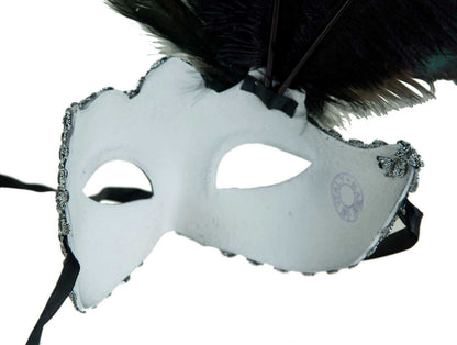 Masque à Pointe Noir et Argenté à Plumes – Artisanat Authentique de Venise
