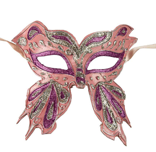 Masque Colombine Farfella Papillon Rose Violet et Doré – Artisanat Authentique de Venise
