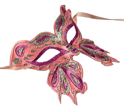 Masque Colombine Farfella Papillon Rose Violet et Doré – Artisanat Authentique de Venise