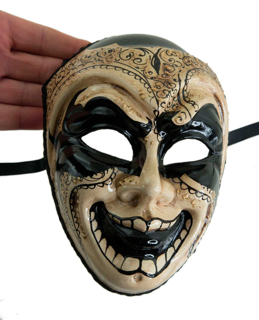 Masque Joker Miniature Crane de sucre Noir et Blanc Antique – Artisanat Authentique de Venise