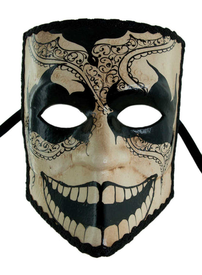Masque Vénitien Bauta Noir et Blanc Antique Calavera – Artisanat Authentique de Venise