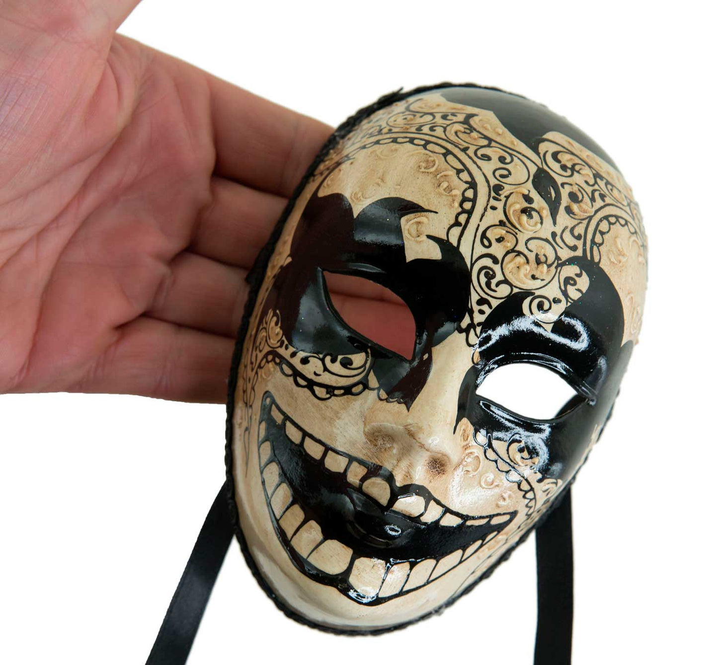 Masque Volto Crane de sucre Miniature Noir et Blanc Antique – Artisanat Authentique de Venise