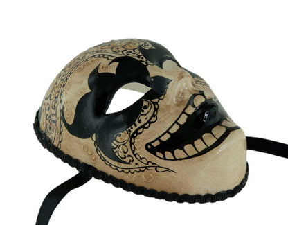 Masque Volto Crane de sucre Miniature Noir et Blanc Antique – Artisanat Authentique de Venise