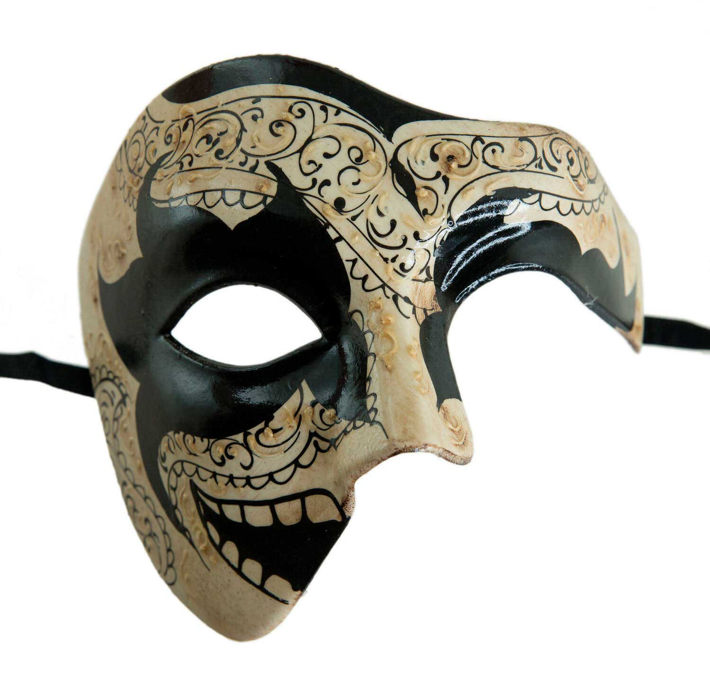 Masque Fantôme de l’Opéra Noir et Blanc Antique – Artisanat Authentique de Venise