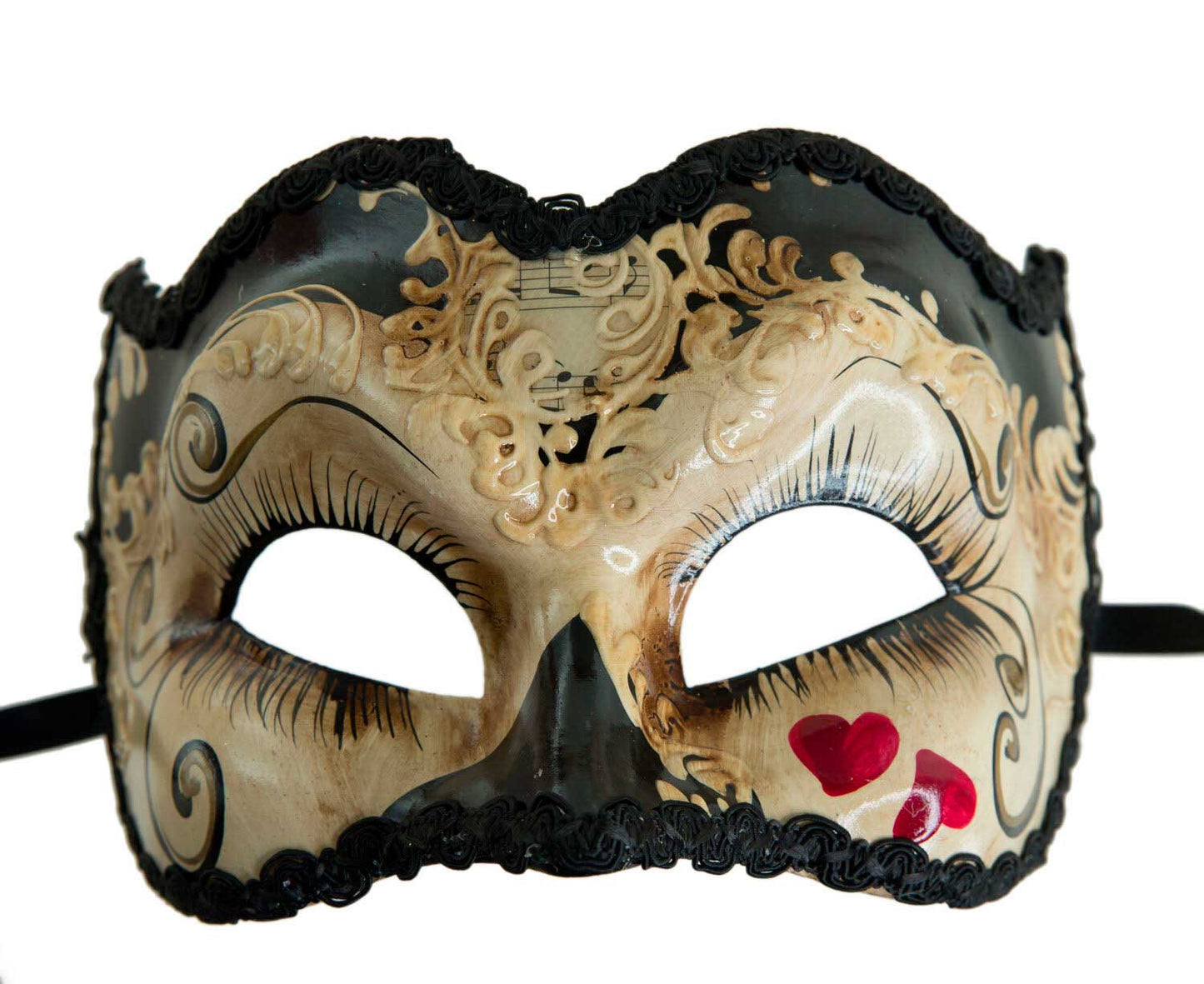 Masque Vénitien Brighella Lady Noir Petit Cœur – Artisanat Authentique de Venise