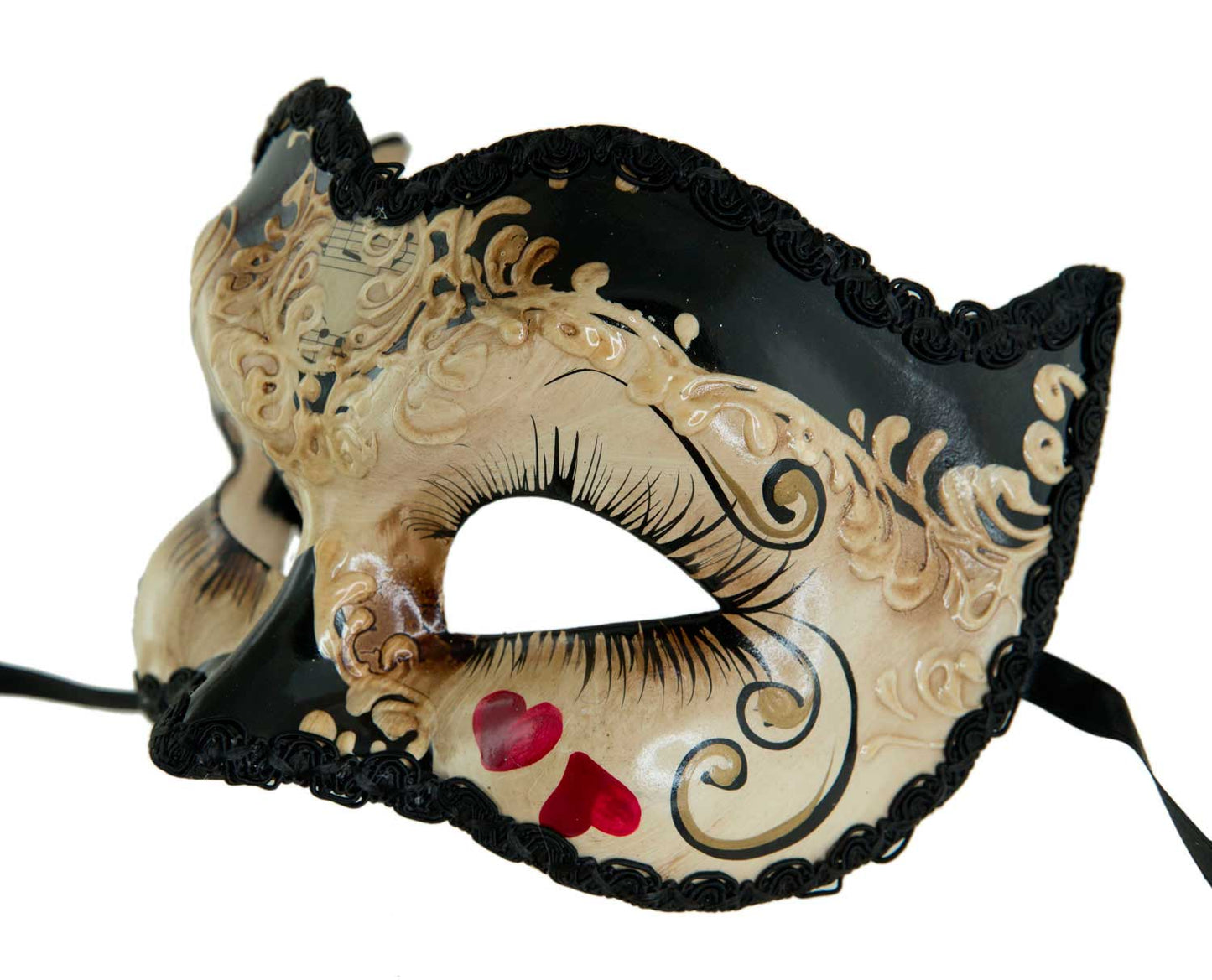 Masque Vénitien Brighella Lady Noir Petit Cœur – Artisanat Authentique de Venise