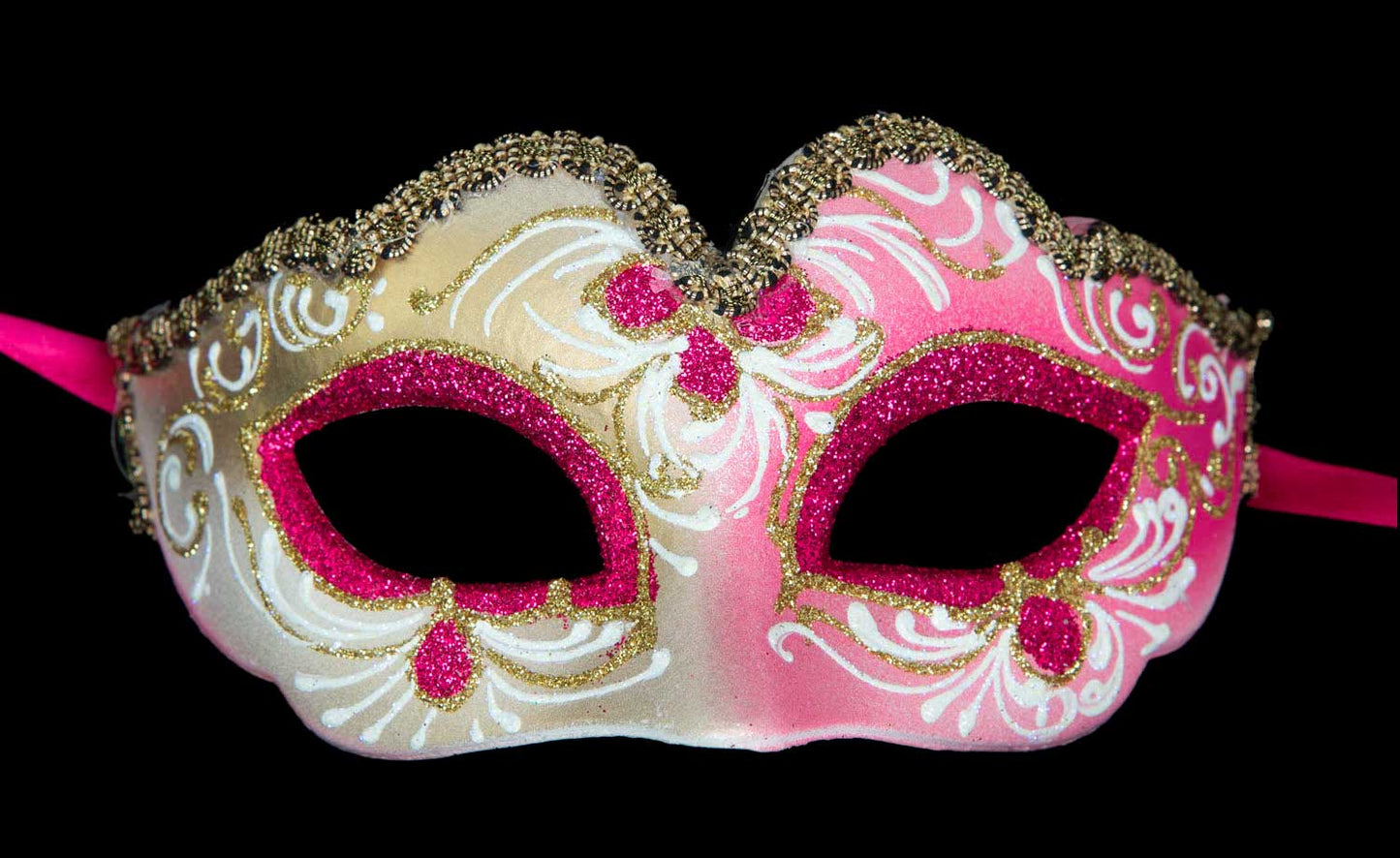 Masque Vénitien Colombine Ondine Rose Doré pour Petit Visage – Artisanat Authentique de Venise