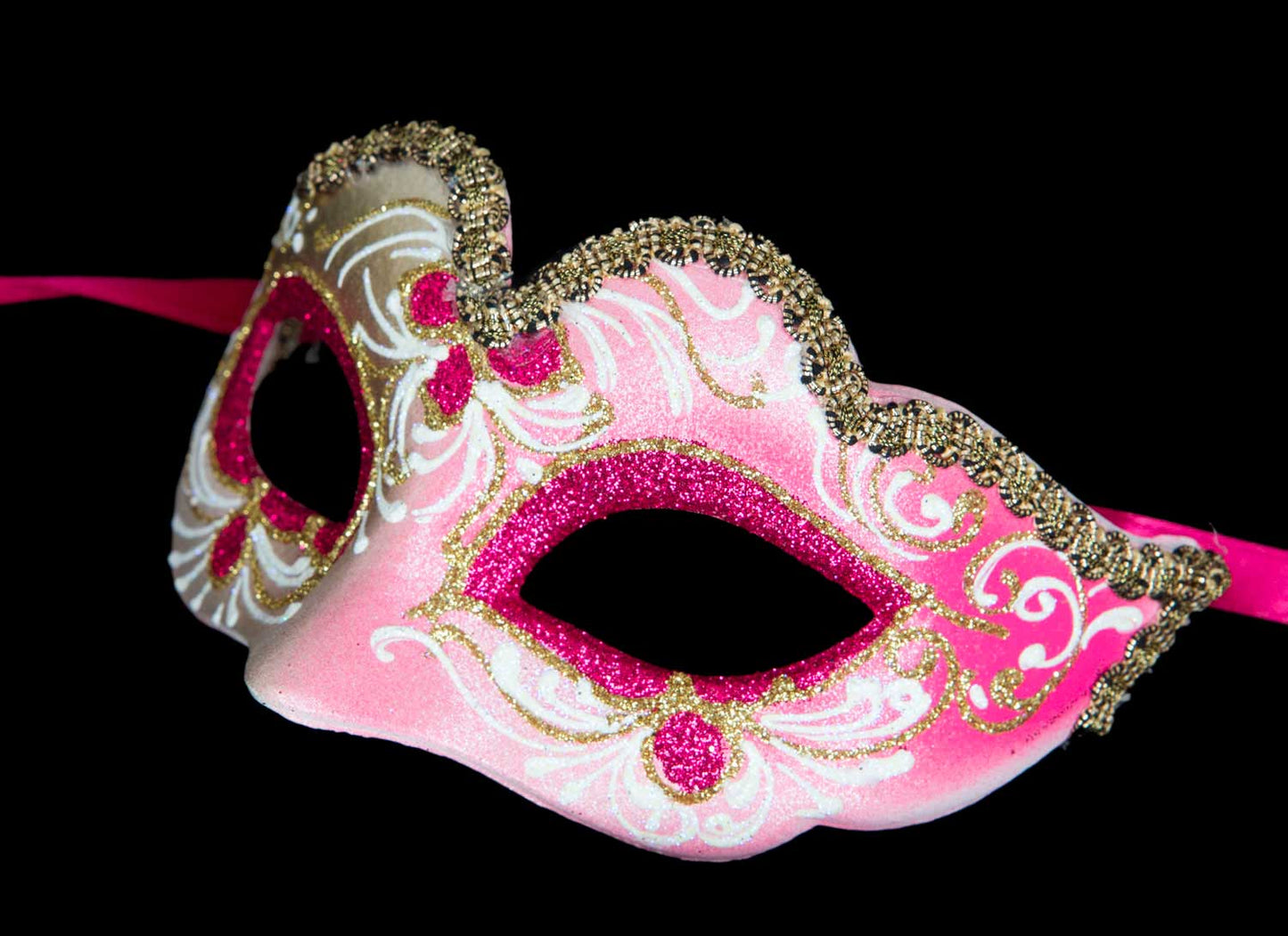 Masque Vénitien Colombine Ondine Rose Doré pour Petit Visage – Artisanat Authentique de Venise
