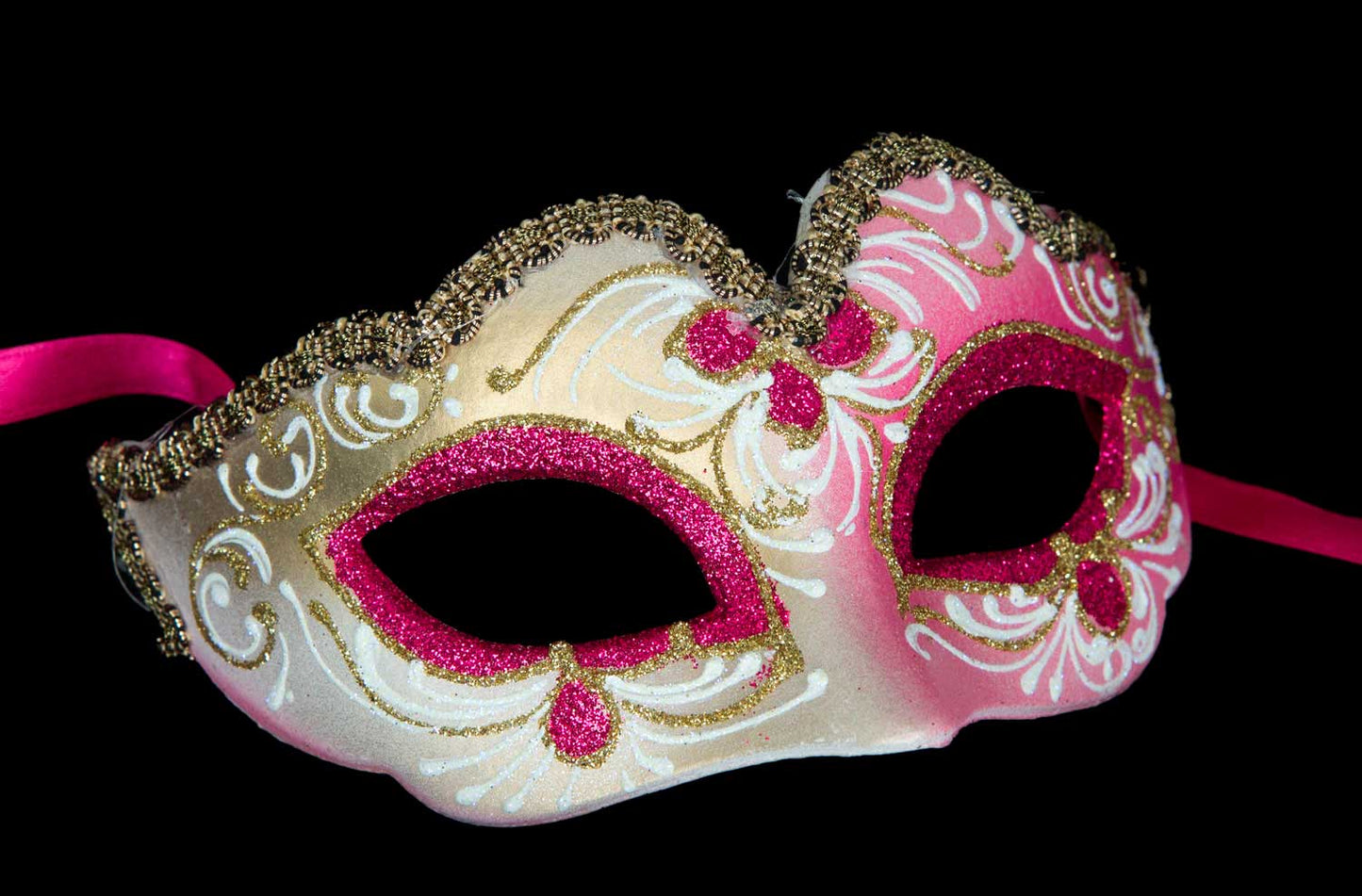 Masque Vénitien Colombine Ondine Rose Doré pour Petit Visage – Artisanat Authentique de Venise