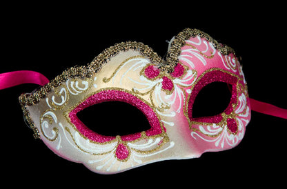 Masque Vénitien Colombine Ondine Rose Doré pour Petit Visage – Artisanat Authentique de Venise