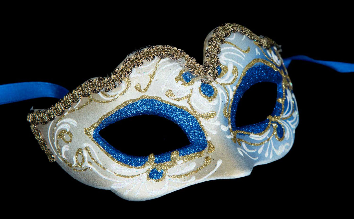 Masque Vénitien Colombine Ondine Bleu Doré pour Petit Visage – Artisanat Authentique de Venise