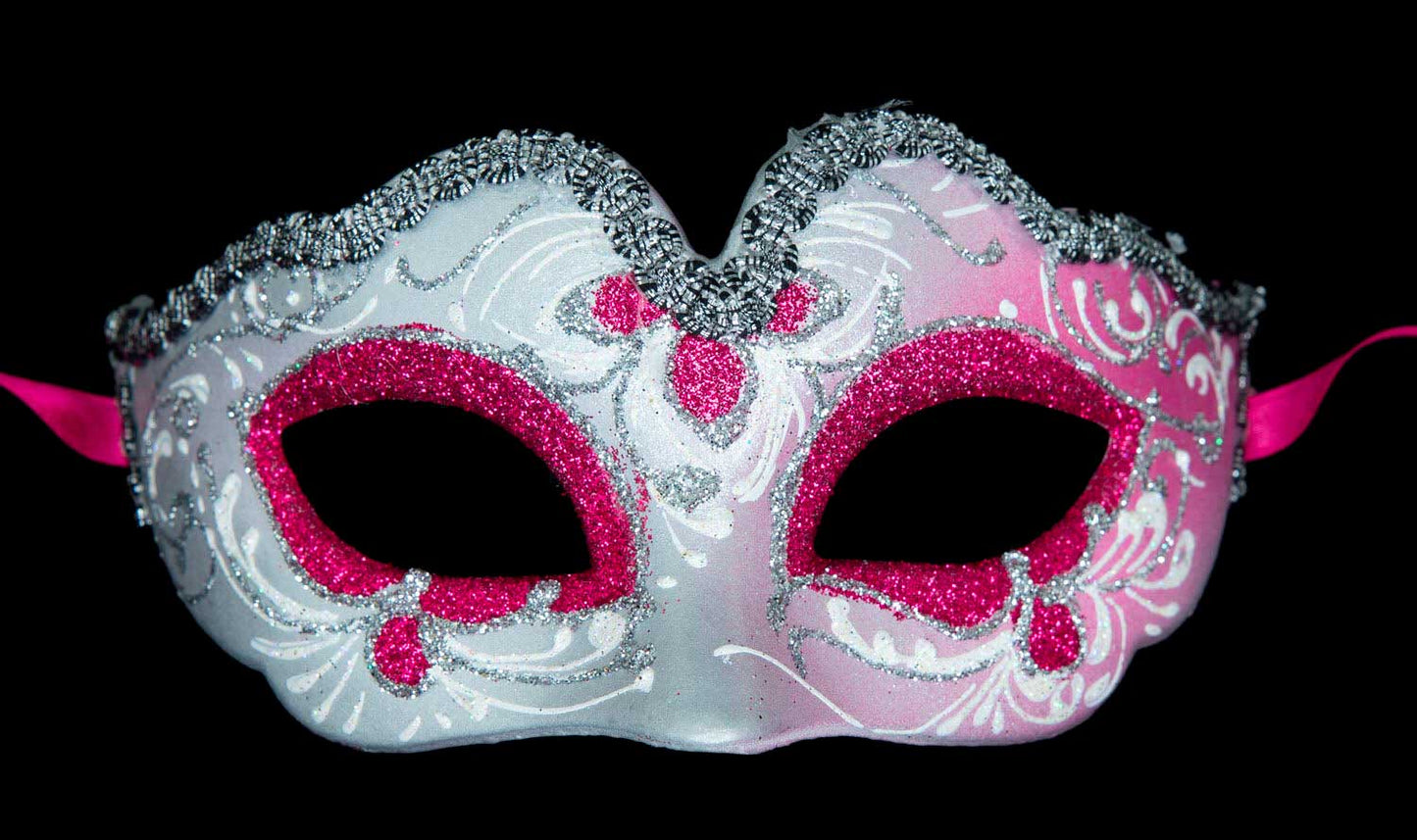 Masque Vénitien Colombine Ondine Rose Argenté pour Petit Visage – Artisanat Authentique de Venise