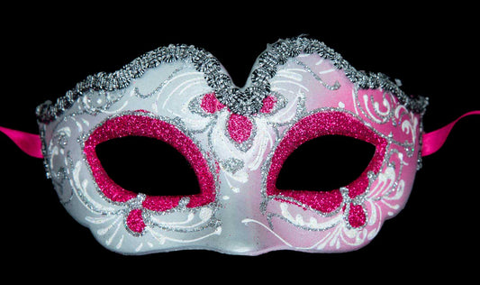 Masque Vénitien Colombine Ondine Rose Argenté pour Petit Visage – Artisanat Authentique de Venise