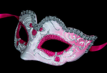 Masque Vénitien Colombine Ondine Rose Argenté pour Petit Visage – Artisanat Authentique de Venise